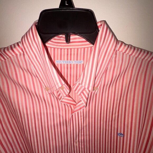 Men's Southern Tide Orange White Stripe Long Sleeve Button Down Collared size L - Picture 1 of 9